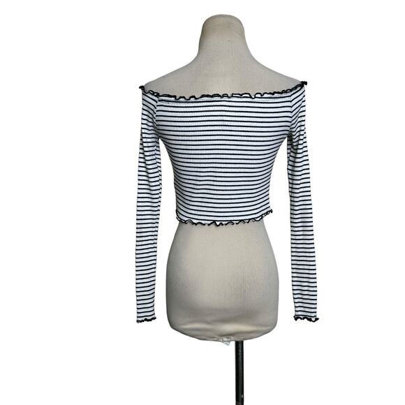 H&M white black stripes long sleeves crop knit top size Small - Picture 2 of 11